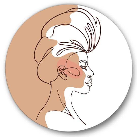 Designart - One Line Portrait of African American Woman II - Modern Metal Circle Wall Art